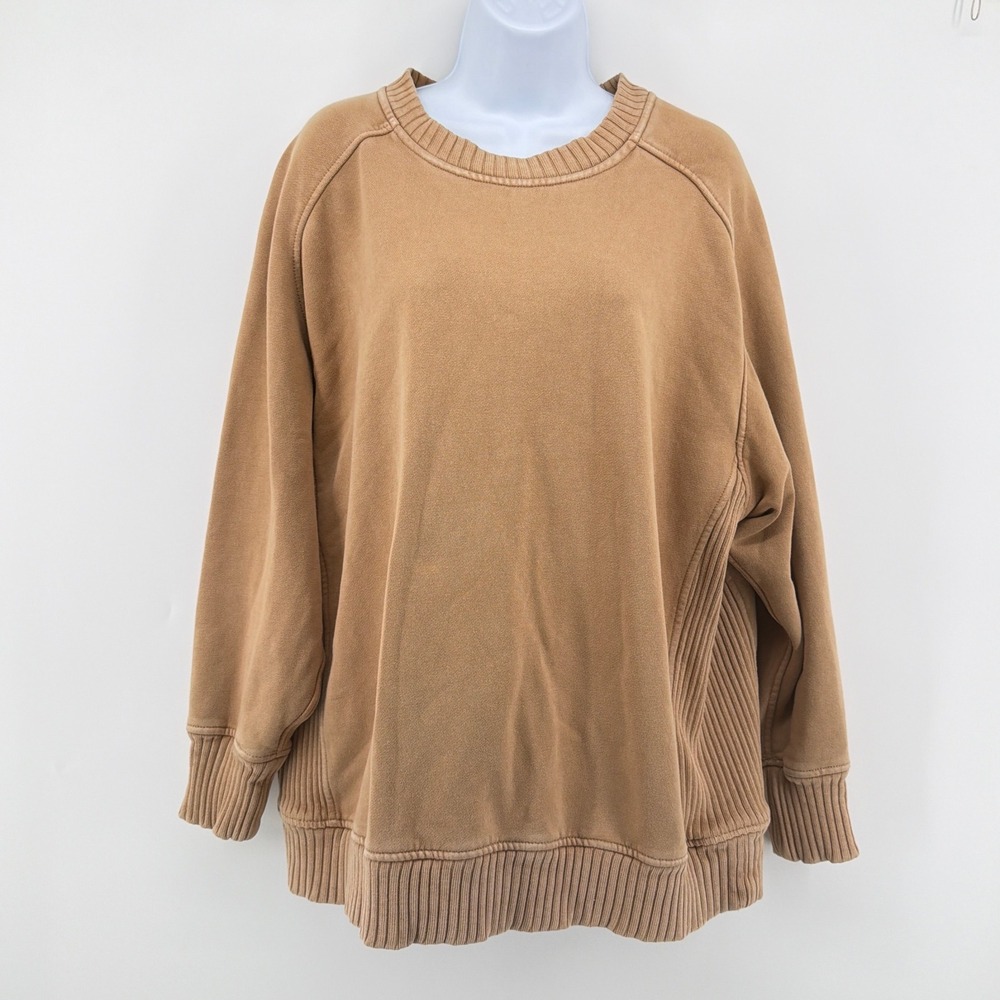 Aerie Camel Tan Oversized Ribbed Trim Crewneck Sweatshirt Medium Pullover Cozy